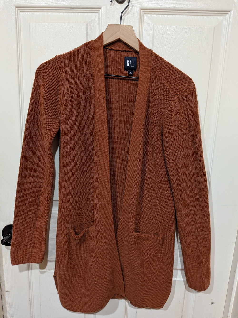 Women's Open Front Cardigan Sweater in Deep Orange - Picture 8 of 9